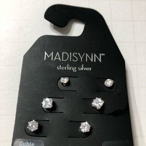 Madisynn sterling silver cubic zirconia earrings set of 3 pairs. New